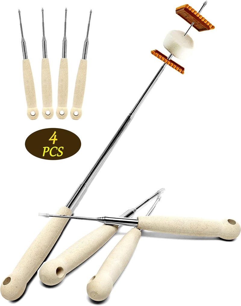 Atigrado Telescopic Smores Sticks, Set of 4-32 Inch Extendable Marshmallow Roasting Sticks for Fire Pit, Camping & Bonfires - Retractable Skewers for S'mores & Hot Dogs - Image 1